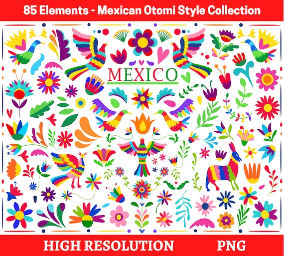 Mexican Otomi Clipart, Otomi clipart, Mexico clipart, Colorful Mexican Flowers, Floral clipart, Cinco de Mayo, Fiesta clipart, Digital Files
