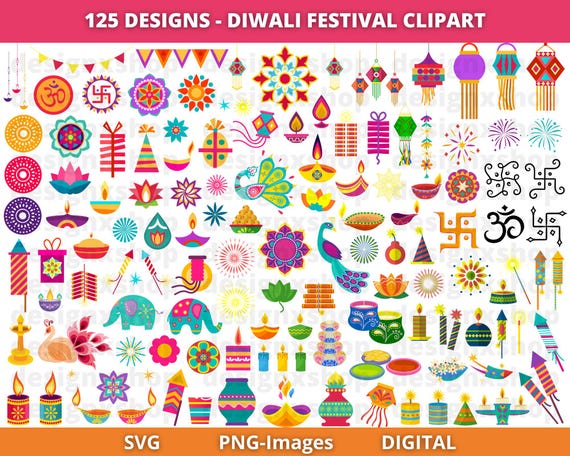 Diwali clipart, Indian festival clipart, Diwali festival clipart, Deepawali svg, Diya, Lantern, Elephants, Lotus, Peacock, Digital Download