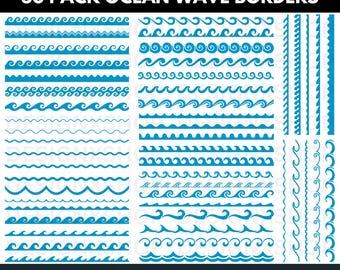 Ocean wave borders bundle, Seamless Wave Divider Clipart, Beach Border Lines, Nautical Pattern Cricut Silhouette Cut Files Instant download