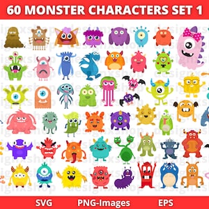 Monster Clipart | Halloween Monster Zeichen Clipart | Monster-Svg | Monster-Party-Svg | Halloween svg | Sofortiger Download SVG und PNG