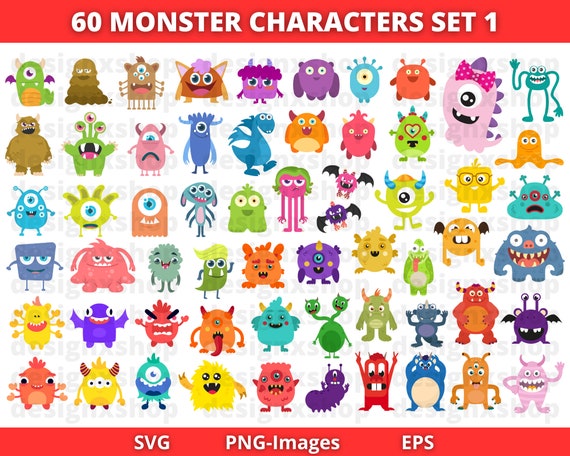 Monsters Clipart | Halloween Monster Characters clipart | monster svg | Monster Party Svg | Halloween svg | Instant Download SVG and PNG