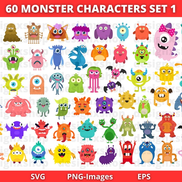 Monsters Clipart | Halloween Monster Characters clipart | monster svg | Monster Party Svg | Halloween svg | Instant Download SVG and PNG