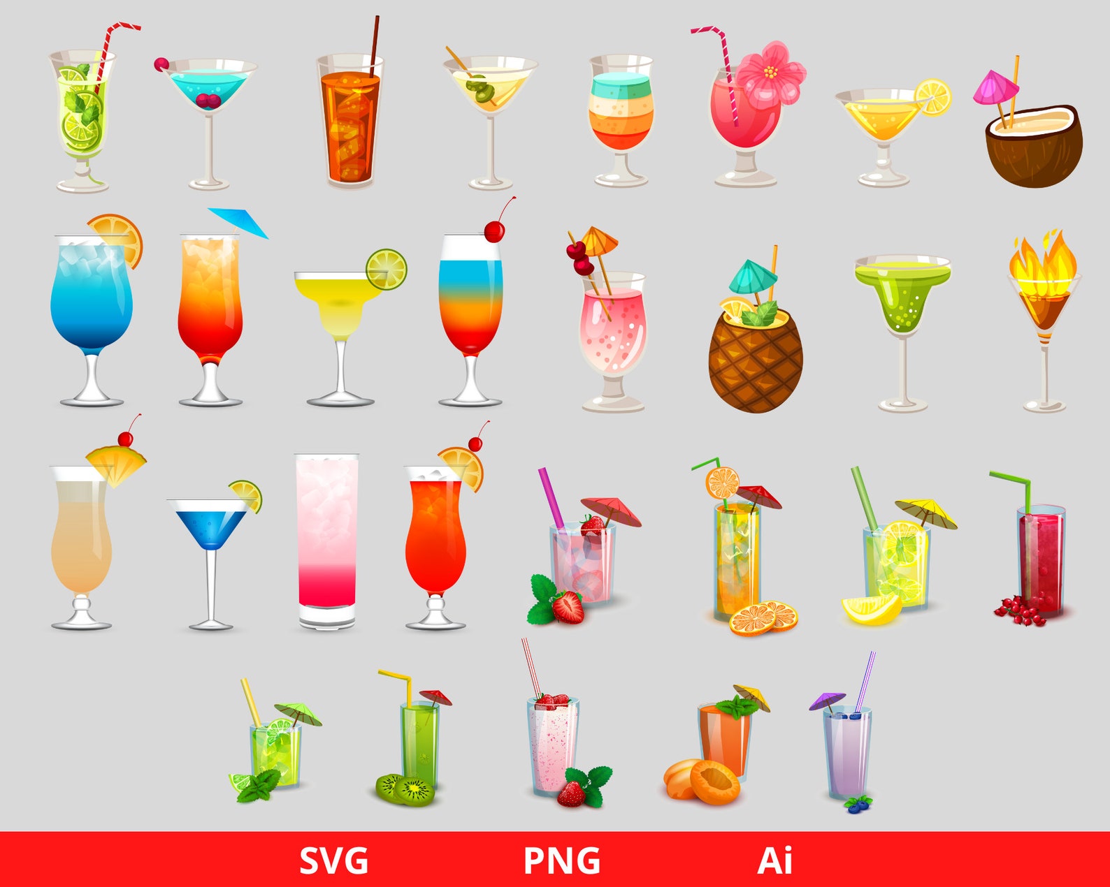 Cocktails Clipart Summer Clipart Summer Cocktail Clipart | Etsy