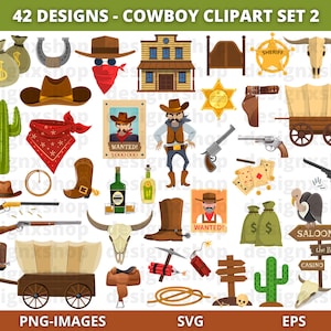 Cowboy Clipart, Wild-West-Clipart, Western-Clipart, Schädel-Stier-Clipart, Mexiko-Clipart, Instant Download SVG und PNG