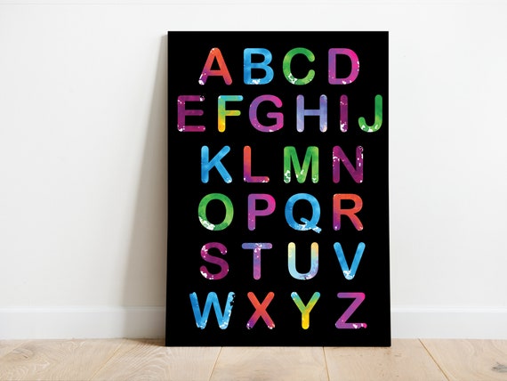 Alphabet Print, Alphabet Poster, Watercolor Alphabet, Rainbow alphabet poster, Nursery Print, ABC Print, Educational Print, Instant Download