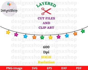 Christmas lights string SVG, Christmas Lights svg, Christmas svg, String svg, Lights Star svg, Cricut, Silhouette, Christmas Lights PNG