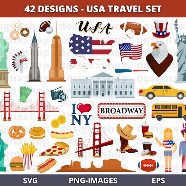 Clipart Etats-Unis, New York Clipart, clipart Amérique, drapeau Clipart, clipart pays, voyage clipart, clipart Hollywood, téléchargement SVG et PNG