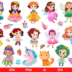 Prinzessin Clipart, süße Prinzessin PNG, süße kleine Prinzessin, Märchen Clipart, Prinzessinnen, süße Prinzessin Clipart, Instant Download SVG-Dateien