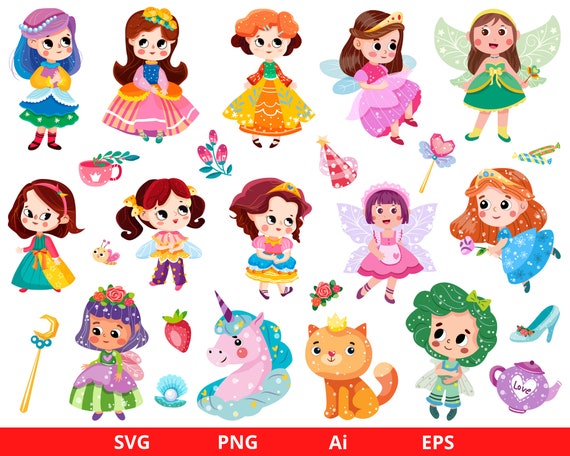 Princess Clipart, Cute princess PNG, Cute Little Princess, fairytale Clipart, Princesses, cute princess clipart, Instant Download SVG Files