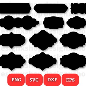 May include: Set of 12 black silhouette frame shapes for crafting and design projects. The frames are in various styles, including oval, rectangle, and diamond.