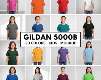 Gildan 5000B Kids T-Shirt Mockup Bundle: 20 Colors (Digital Download)