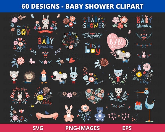 Baby shower clipart, Baby boy clipart, Baby girl clipart, baby shower elements, Baby Clipart, New Born Clipart, Cute animal clipart, Flowers
