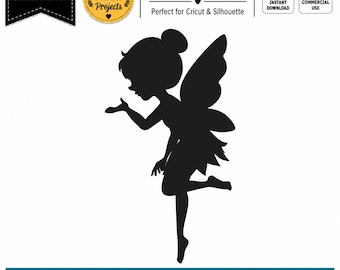 Fairy Silhouette SVG | Cute Fairy SVG Cut File for Cricut | Fairy PNG Dxf Eps Pdf Jpg | Fantasy Girl Clipart | Commercial Use