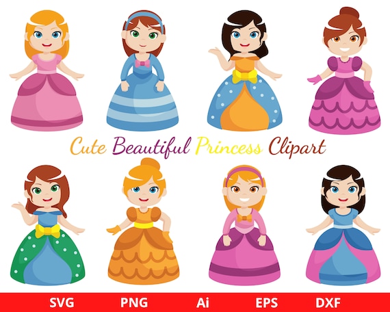 Cute Princess Clipart, Princess SVG and PNG, Princesses, Princess SVG Cut File, Cricut, fairy Clipart, Instant Download File