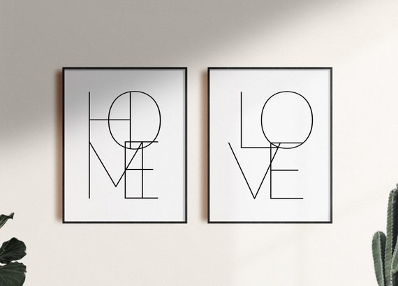 Printable Home And Love Sign, Love Word Art, Home And Love Geometric Typography Print, Home Sign, Love Sign, Instant Download