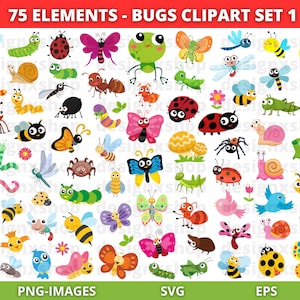 Bugs Clipart, Insekten Clipart, Schmetterling Clipart, Tier Clipart, Insekt Bündel svg, Bugs svg, Marienkäfer svg, Frühling, Download SVG und PNG