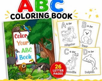 Printable Alphabet Coloring Book: 26 Animal Pages (Digital Download)