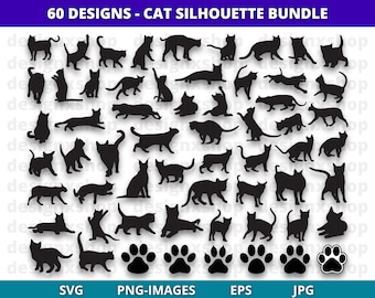 Kat SVG-bundel, kat silhouet PNG-clipart, poot SVGs, kat poot illustratie, poot hart SVG, kat monogram naam split, slapende kitten vector