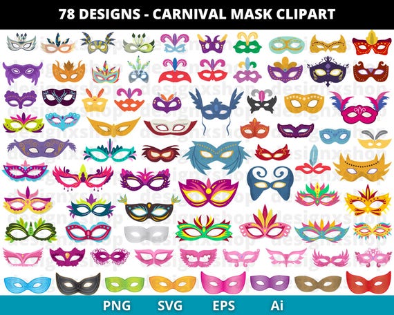 Masquerade Mask Clipart, Mardi gras mask SVG, Mardi gras mask clipart, Carnival mask, Antique ClipArt, Props Mask, Digital files svg eps png