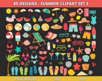 Summer Clipart Set: Beach Vacation Graphics (PNG, SVG, EPS)