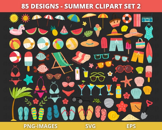 Summer clipart set 2, Beach clipart, summer clipart, Popsicles clipart, Tropical Fun Clipart, Vacation clipart, Instant Download SVG and PNG
