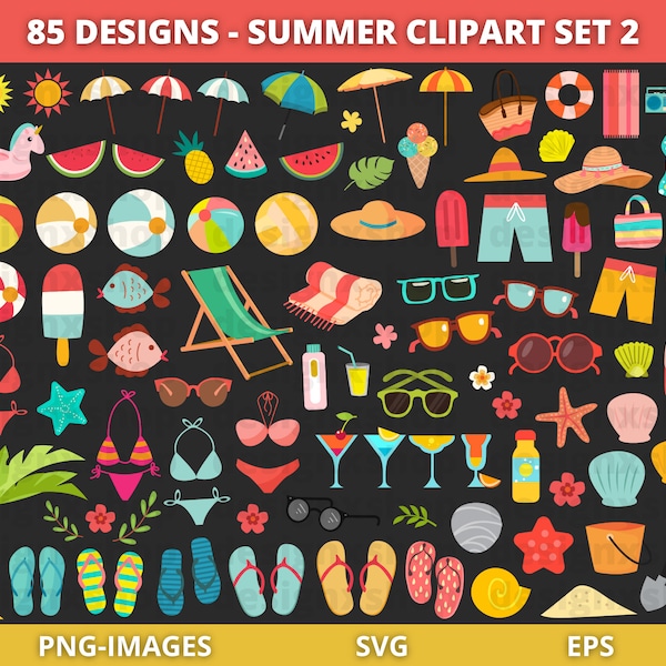 Summer clipart set 2, Beach clipart, summer clipart, Popsicles clipart, Tropical Fun Clipart, Vacation clipart, Instant Download SVG and PNG