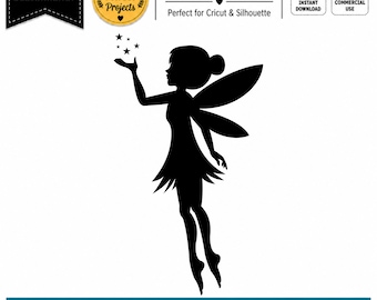 Fairy Silhouette SVG | Magical Fairy SVG Cut File for Cricut | Fairy PNG Jpg Dxf Eps Pdf | Fantasy Girl Svg | Tinkerbell | Commercial Use