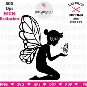 Fee Silhouette geschnitten Dateien und Clip Art, süße Fee Png, digitaler Download