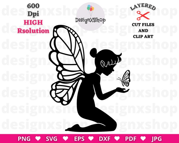 Fairy silhouette svg, fairy with butterfly svg, fairy silhouette cut files and clip art, cute fairy png, Digital Download