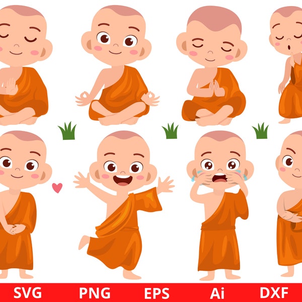 Cute Monk Clipart, Monk Clipart, Monk Meditate Clipart, Character clipart, Buddhist Clipart, meditation Clipart, Instant Download SVG, PNG