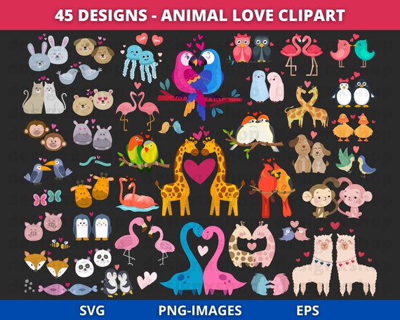 Animal love clipart, valentine's day clipart, Animal couple clipart, animal clipart, Love clipart, Instant Download PNG and SVG Files