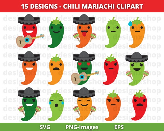 Chili Mariachi Clipart, Cinco de Mayo, Fiesta Clipart, Mexican Clipart, Mexico SVG, Chili Pepper PNG, chili pepper, Instant Download