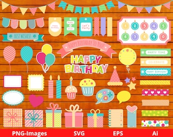 Birthday Clipart: Hand-Drawn Scrapbook Kit (Digital Download)