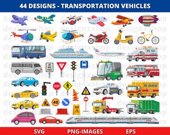 Transportation Clipart: Vehicle Graphics, Traffic Signs (PNG, SVG, EPS Digital Download)
