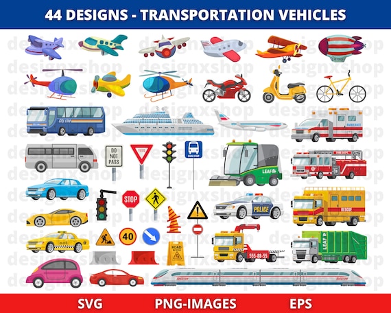 Transportation Clipart, Vehicles Clipart, Transport clipart, Cars, Plane, Bus, Signal, Traffic Signs Clipart, Digital Download