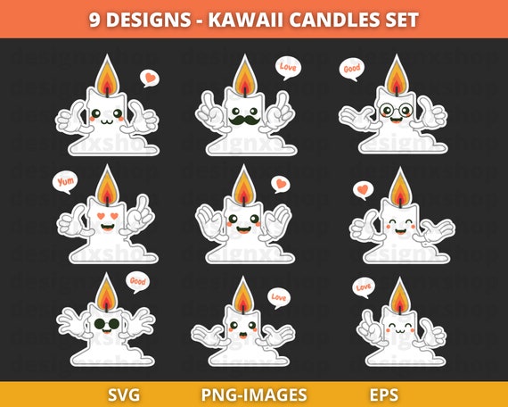 Kawaii Candle Characters clipart, Candle Svg, Kawaii candle svg, Candle clipart, Characters clipart, Cute candle PNG, Instant download Files