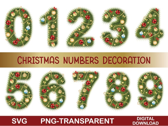 Christmas Numbers Clipart, Christmas Letters, Fonts, Alphabet, SVG, PNG, Vector, Silhouette, Cricut, Cut File, Clipart, Instant Download