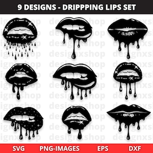 Dripping Lips Svg, Lips Svg, Dripping Lips Cut File, Dripping Lips clipart, Lips clipart, Dripping Silhouette, Instant Download SVG and PNG