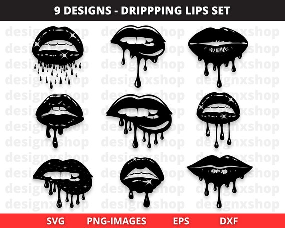Dripping Lips Svg, Lips Svg, Dripping Lips Cut File, Dripping Lips clipart, Lips clipart, Dripping Silhouette, Instant Download SVG and PNG