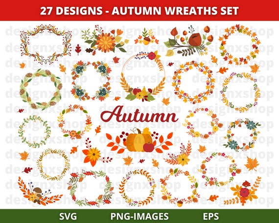 Autumn Wreath Clipart | Fall Wreath Clipart | Fall Floral Wreath | Flowers Clipart | Floral wreath clipart | SVG and PNG | Digital Download