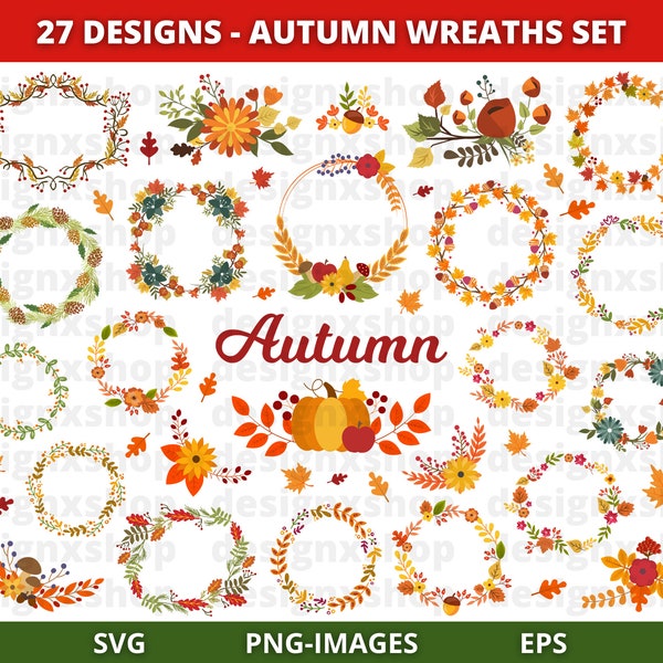 Autumn Wreath Clipart | Fall Wreath Clipart | Fall Floral Wreath | Flowers Clipart | Floral wreath clipart | SVG and PNG | Digital Download