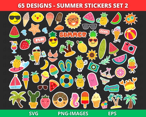 Summer stickers SVG Bundle | Summer Clipart | Seasonal Clipart | summer svg | Beach stickers | Tropical fruit digital stickers | PNG and SVG