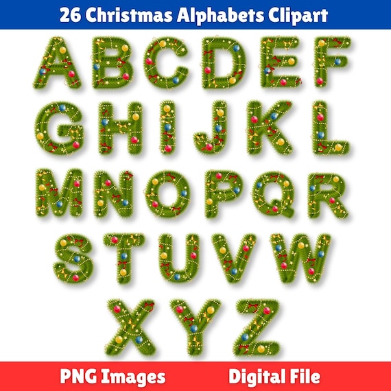 Christmas Alphabet PNG, Christmas Letters Clipart, Christmas Font, Christmas Tree Letters, Merry Christmas Clipart