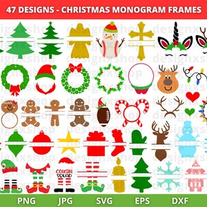 Christmas Frames SVG Bundle, Split Name Frames, Monogram Frames, Christmas Monogram Svg, Cut Files, Sublimation