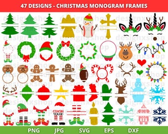 Christmas Frames SVG Bundle, Split Name Frames, Monogram Frames, Christmas Monogram Svg, Cut Files, Sublimation