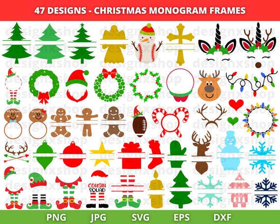 Christmas Frames SVG Bundle, Split Name Frames, Monogram Frames, Christmas Monogram Svg, Cut Files, Sublimation