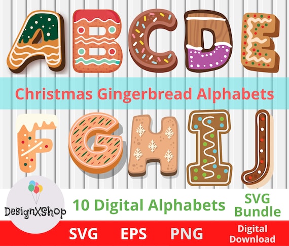 Printable Digital Alphabet Letters, Gingerbread Alphabets Bundle, Christmas Alphabets Clipart Bundle, SVG Alphabet, Christmas, Gingerbread