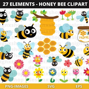 Bij clipart, honing clipart, bloem clipart, bijen clipart, honingraat, bloemen clipart, lente clipart, Instant Download SVG en png