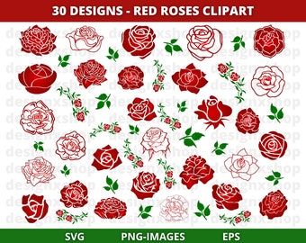 Red Roses Clipart Bundle: Floral SVG & PNG (Digital Download)