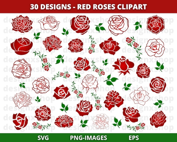 Red Roses Clipart, Rose Bundle, Roses SVG, Rose Silhouette clipart, Cricut, Flowers clipart, Floral clipart, Instant Download SVG and PNG